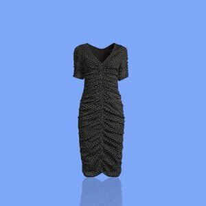 Black Halo Ruched Sheath Dress in Black & White Polka Dot Size 4